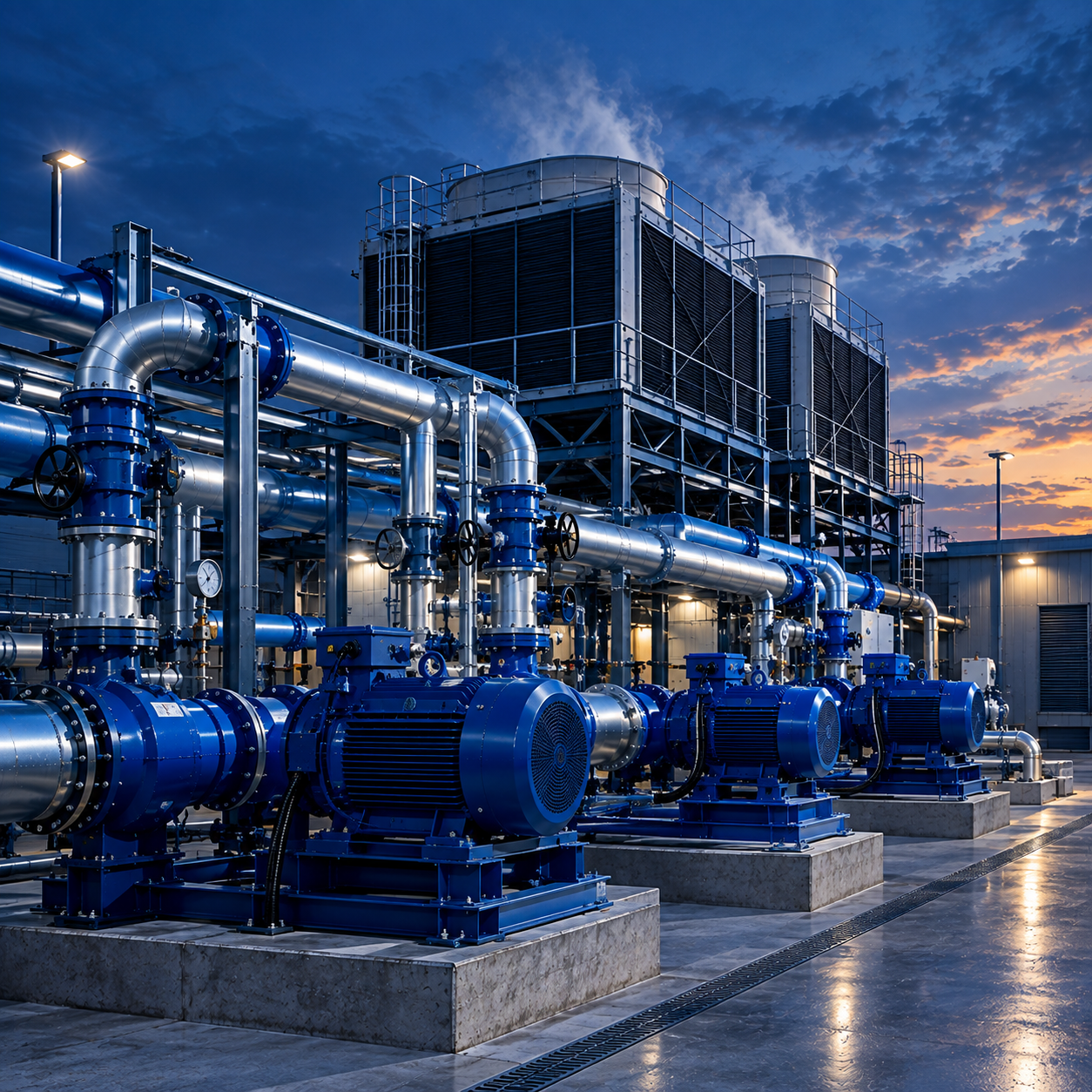 Bombas e torres de resfriamento em sistema HVAC