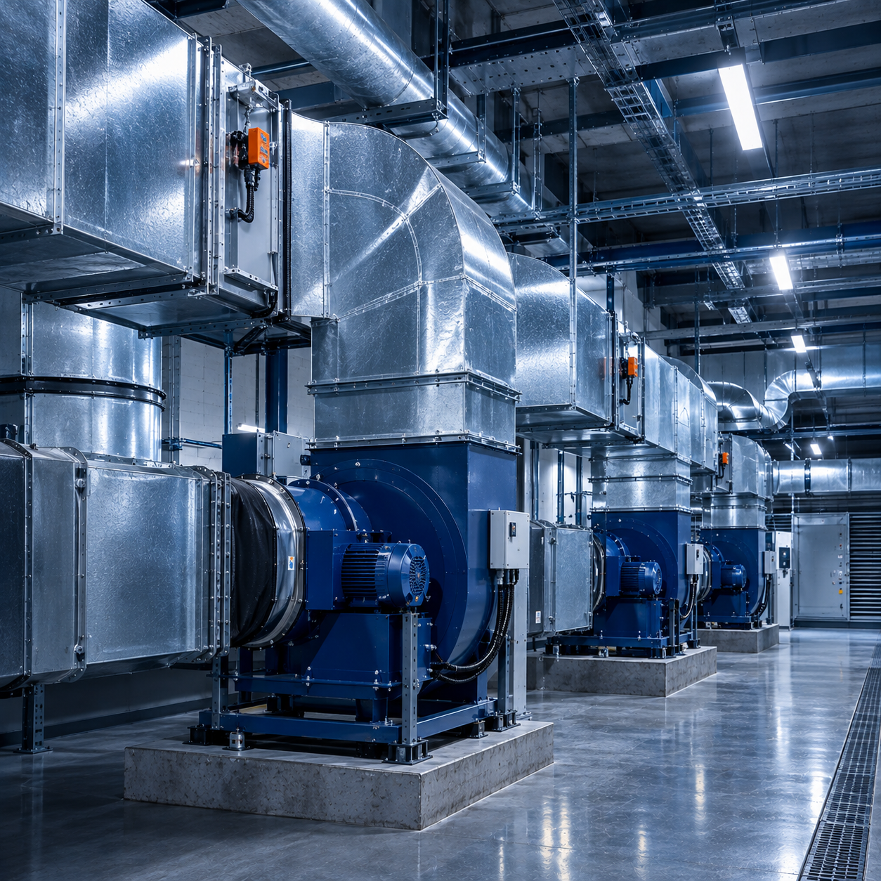 Sistema de pressurização HVAC com ventiladores e dutos